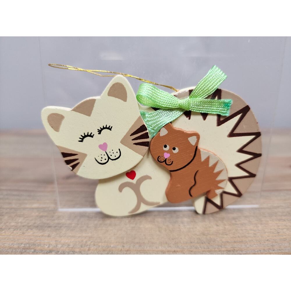 Kurt S. Adler 1986 Cat & Kitten Christmas Painted Wooden Ornament